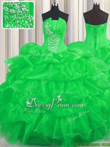 Admirable Green 15th Birthday Dress Military Ball and Sweet 16 and Quinceanera and For withBeading and Ruffled Layers and Pick Ups Strapless Sleeveless Lace Up