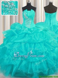 Custom Design Floor Length Ball Gowns Sleeveless Aqua Blue 15 Quinceanera Dress Lace Up