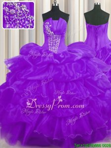 Charming Purple Sleeveless Organza Lace Up Sweet 16 Dress forMilitary Ball and Sweet 16 and Quinceanera
