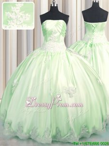 Fashion Strapless Sleeveless Taffeta Quinceanera Gown Beading and Appliques Lace Up