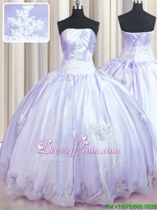 Beautiful Lavender Lace Up Ball Gown Prom Dress Beading and Appliques Sleeveless Floor Length