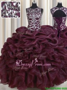 Sleeveless Organza Floor Length Lace Up Quinceanera Dresses inDark Green forSpring and Summer and Fall and Winter withBeading and Pick Ups