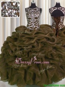 Lovely Brown Sleeveless Beading and Pick Ups Floor Length Quinceanera Gown