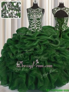 Discount Olive Green Scoop Lace Up Beading and Pick Ups Quinceanera Gowns Sleeveless