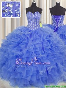 Most Popular Blue Quinceanera Dresses Military Ball and Sweet 16 and Quinceanera and For withBeading and Ruffles and Sashes|ribbons Sweetheart Sleeveless Lace Up