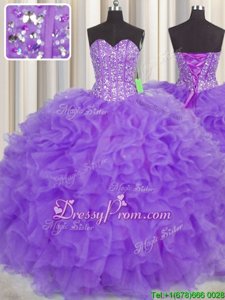 Fantastic Lavender Sleeveless Floor Length Lace and Ruffles and Sashes|ribbons Lace Up Sweet 16 Quinceanera Dress