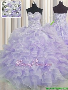 Fabulous Sleeveless Beading and Ruffles Lace Up Sweet 16 Dress