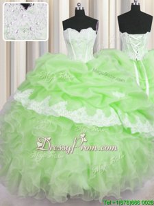 Simple Sleeveless Beading and Ruffles and Pick Ups Lace Up Ball Gown Prom Dress