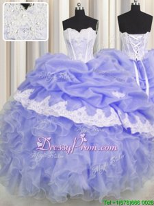 New Style Sweetheart Sleeveless Organza Vestidos de Quinceanera Beading and Appliques and Ruffles and Pick Ups Lace Up