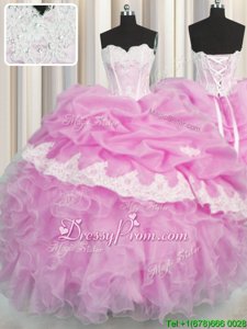 Simple Sleeveless Lace Up Floor Length Beading and Appliques and Ruffles and Pick Ups Quince Ball Gowns