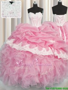 Custom Fit Sleeveless Lace Up Floor Length Beading and Appliques and Ruffles and Pick Ups Quinceanera Dresses
