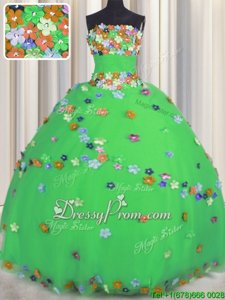 Customized Green Sleeveless Hand Made Flower Floor Length 15th Birthday Dress