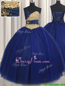 Colorful Sweetheart Sleeveless Lace Up Sweet 16 Dress Navy Blue Tulle