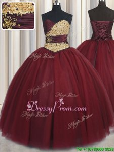 High Quality Wine Red Lace Up Sweet 16 Quinceanera Dress Beading and Appliques Sleeveless Floor Length
