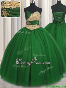 Inexpensive Spring and Summer and Fall and Winter Tulle Sleeveless Floor Length Quinceanera Dresses andBeading and Appliques