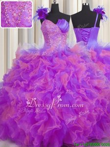 Popular Sleeveless Lace Up Floor Length Beading and Ruffles Quinceanera Gowns