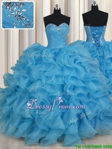 Traditional Floor Length Ball Gowns Sleeveless Baby Blue 15 Quinceanera Dress Lace Up