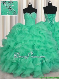 Attractive Turquoise Sleeveless Beading and Ruffles Floor Length Sweet 16 Dresses