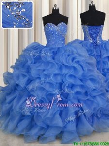 Free and Easy Aqua Blue Ball Gown Prom Dress Military Ball and Sweet 16 and Quinceanera and For withBeading and Ruffles Sweetheart Sleeveless Lace Up