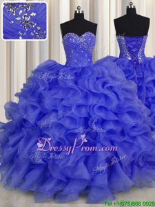 Glittering Sweetheart Sleeveless Organza Quinceanera Dresses Beading and Ruffles Lace Up
