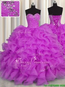 Edgy Floor Length Lace Up 15 Quinceanera Dress Purple and In forMilitary Ball and Sweet 16 and Quinceanera withBeading and Ruffles