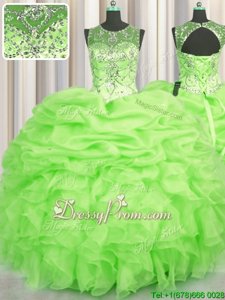 Graceful Floor Length Yellow Green Quinceanera Gown Scoop Sleeveless Lace Up