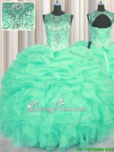 New Style Sleeveless Lace Up Floor Length Beading and Ruffles and Pick Ups 15 Quinceanera Dress