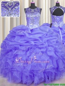 Beading and Ruffles and Pick Ups Quinceanera Gowns Lavender Lace Up Sleeveless Floor Length