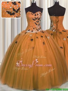 Elegant Rust Red Sleeveless Tulle Lace Up Quinceanera Gown forMilitary Ball and Sweet 16 and Quinceanera