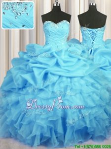 Sleeveless Beading and Ruffles and Ruching and Pick Ups Lace Up Sweet 16 Quinceanera Dress