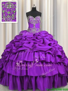 Sleeveless Brush Train Beading and Embroidery and Ruffled Layers and Pick Ups Lace Up Sweet 16 Dresses