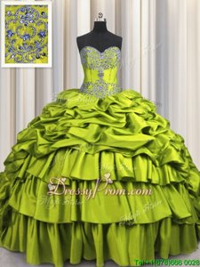 Affordable Yellow Green Sleeveless Taffeta Lace Up 15 Quinceanera Dress forMilitary Ball and Sweet 16 and Quinceanera