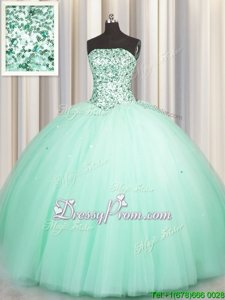Excellent Sweetheart Sleeveless Tulle Quinceanera Dresses Beading and Sequins Lace Up