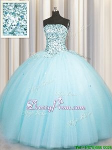 Aqua Blue Lace Up Quince Ball Gowns Beading and Sequins Sleeveless Floor Length