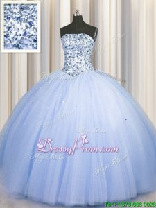 Enchanting Blue Lace Up Sweet 16 Dress Beading and Sequins Sleeveless Floor Length