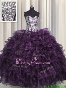 Simple Sleeveless Ruffles and Sequins Lace Up Ball Gown Prom Dress