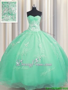 Luxurious Floor Length Ball Gowns Sleeveless Apple Green Vestidos de Quinceanera Lace Up