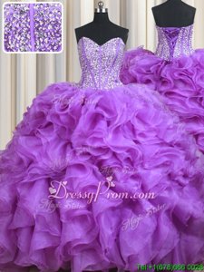 Graceful Sleeveless Sweep Train Beading and Ruffles Lace Up Vestidos de Quinceanera