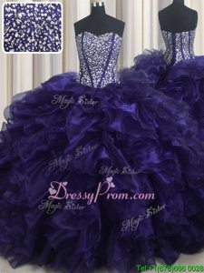 Purple Sweetheart Neckline Beading and Ruffles Sweet 16 Dresses Sleeveless Lace Up