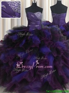 Pretty Floor Length Multi-color Quinceanera Dresses Tulle Sleeveless Spring and Summer and Fall and Winter Beading and Ruffles
