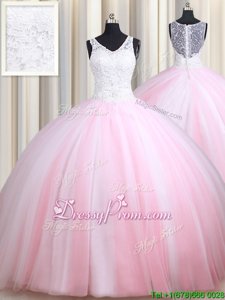 Latest Pink And White Sweet 16 Quinceanera Dress Military Ball and Sweet 16 and Quinceanera and For withLace Straps Sleeveless Zipper