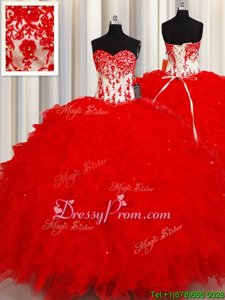 Sleeveless Lace Up Floor Length Beading and Appliques and Ruffles and Sequins Sweet 16 Dresses