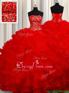 Ideal Floor Length Ball Gowns Sleeveless Red Quinceanera Dress Lace Up