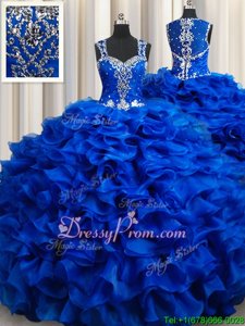 Nice Royal Blue Sleeveless Beading and Appliques and Ruffles Floor Length Vestidos de Quinceanera