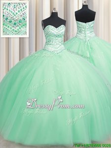 New Arrival Apple Green Sleeveless Tulle Lace Up 15th Birthday Dress forMilitary Ball and Sweet 16 and Quinceanera