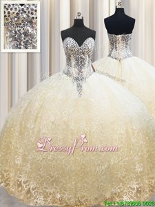 High Class Champagne Sleeveless Floor Length Beading and Appliques Lace Up Sweet 16 Dresses
