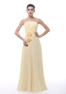 Flowers Accent Floor Length Quinceanera Dama Dress in Light Yellow