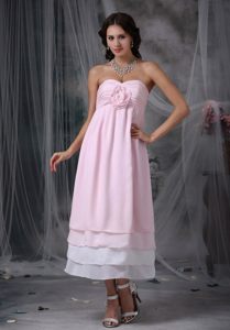 Baby Pink Empire Chiffon Quinceanera Dama Dress with Ruches 2014