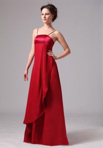 Wine Red Chiffon Long Quinceanera Dama Dress with Spaghetti Straps