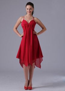 Spaghetti Straps Asymmetrical Hem Wine Red Quinceanera Dama Dress